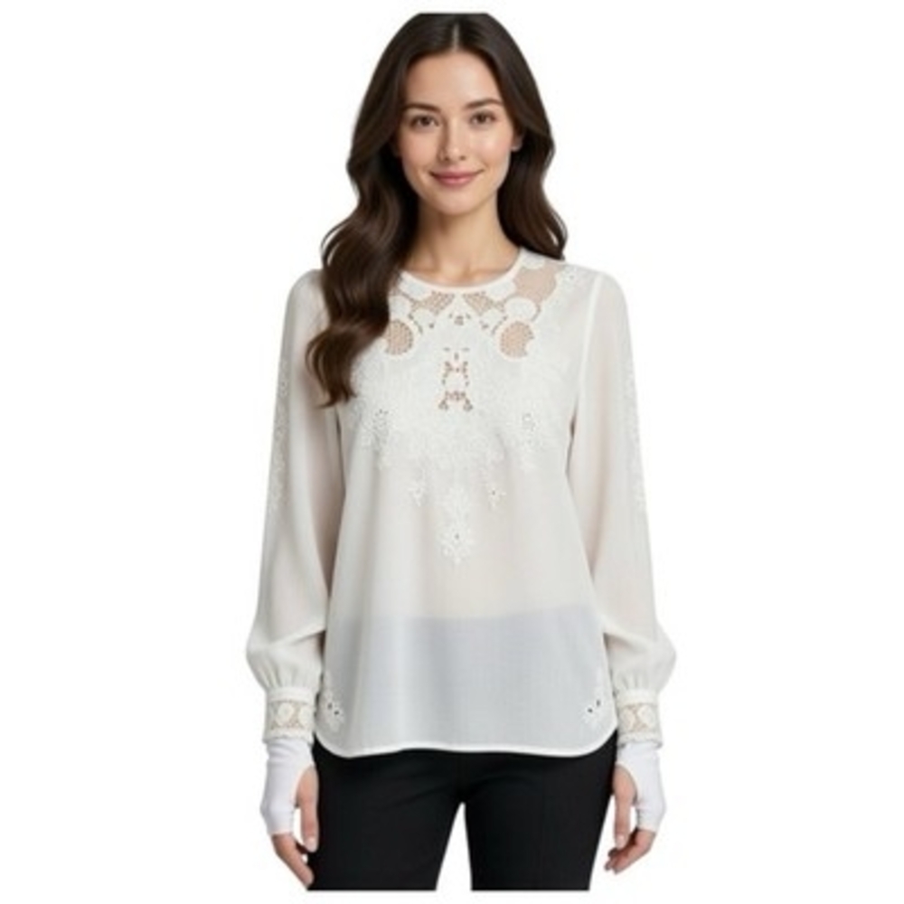 Vintage Montare San Marino Crochet Lace Blouse M Petite White Floral NWT Japan